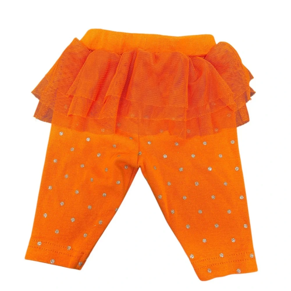 Baby Girl First Turkey Day Outfit White‎ L/S Top & Orange Tulle Skirt Leggings